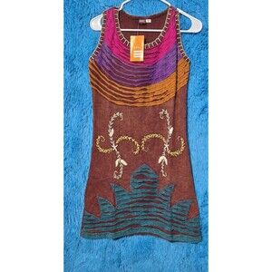 KPC Made In Nepal 100% Cotton Multicolored Razor Cut Hand Embroidered Dress- XXL